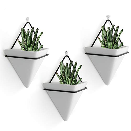 PUDDING CABIN Succulent Wall Planters,6Inch Set of 3 Ceramic Triangle Hanging Planters, Wall Vase for Air Plants, Cottagecore Room Decor Aesthetics Wall Decor Moder Home Decoration