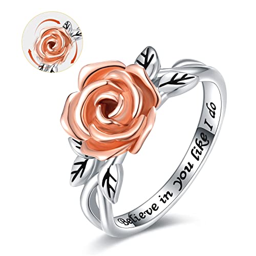 Fidget Spinner Rings for Anxiety for Women - 925 Sterling Silver Sunflower/Rose/Daisy Promise Bands Relieving Stress Jewelry Anti Anxiety Gifts for Couples Women
