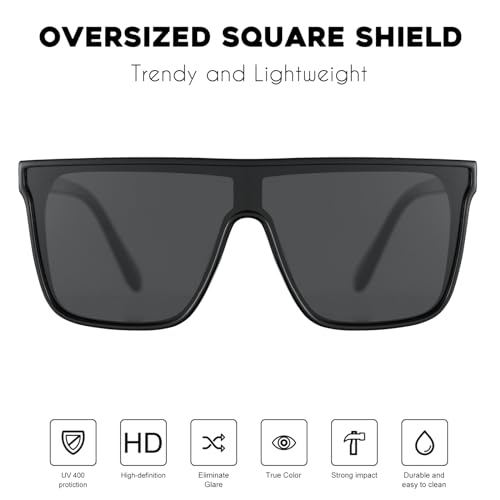 mosanana Polarized Oversized Square Sunglasses for Women Men, Trendy Flat Top Fashion Shield Shades MS523632
