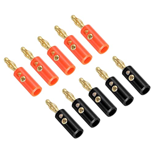 PATIKIL 20 Pack Banana Plugs Connector Screw Type Speaker Banana Plugs 4mm Gold-Plated Alloy Red Black for Speaker Wires Sound Systems