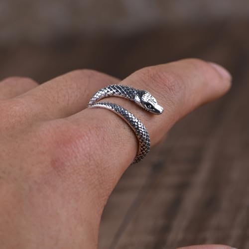 Bague serpent argent 925 vintage au style rétro ciselé unique - 6