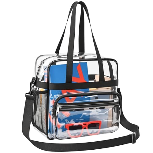 Paxiland Clear Bag for Stadium Events, 12x6x12 Inches Clear Tote Bag with Detachable Strap for Sports, Concert, Work, Travel