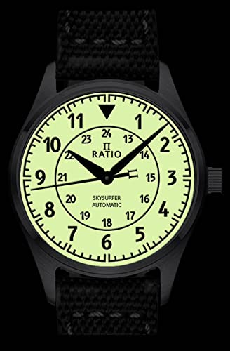 Image of RATIO Pilot Style Watch Analog Display Full Luminous Japanese Automatic 12 /24 Hours Time Display 200M Water Resistant Casual Wear Watches for Men