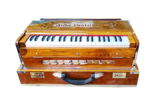 Harmonium, Maanvish Professional Harmonium Portable, Double Reeds, 3 1/2 Octaves, 9 stops,4 Extra Notes, Padded Bag