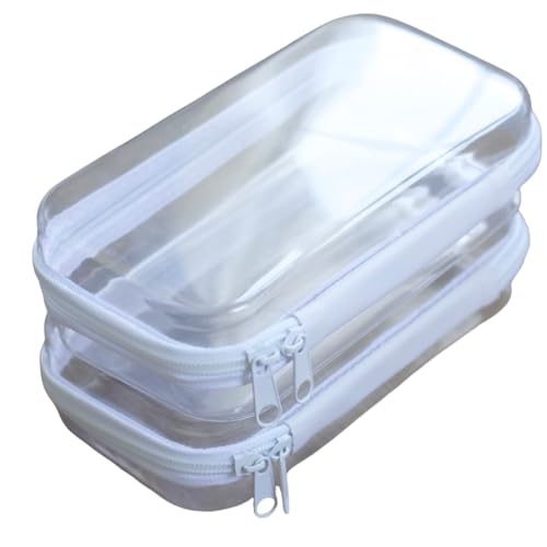 Image of Maple & Lark Bliss Bins - Hard Sided Clear Zipper Case for Storage - Professional-Grade Plastic Clear Zipper Pencil Case, Toiletry Pouch, Travel Organizer, Cosmetic Bag, Toy Storage Bins (2 Pack, XS)