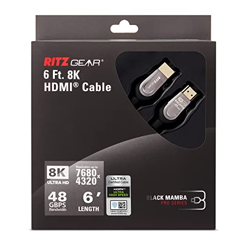 Câble HDMI 2.1 8K RitzGear 8m pour supprimer les saccades sur écran PC et téléviseur UHD 4K