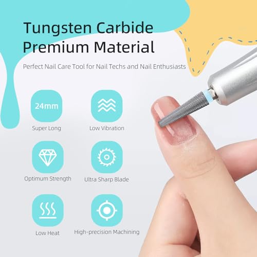 HYTOOS 24mm Super Long 5 in 1 Nail Drill Bits, Cross Tapered Carbide Bit, 3/32