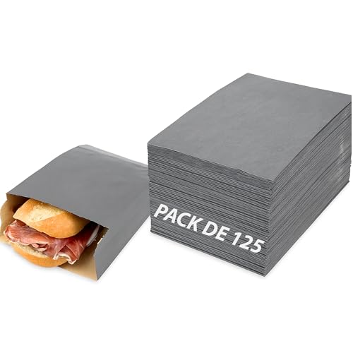 125 Bolsas Papel Kraft Negras 12+5x18cm – Bolsitas Bocadillo Medianas, Bolsas Planas para Regalos, Pan, Saco Negro Compostable, 60g/m², Biodegradables (125)