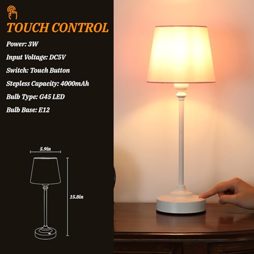 Image of Cordless Table Lamps Rechargeable Set - 2 Pack White 4000mAH Battery Operated Lamps for Decor, 3000K Stepless Dimming Touch Control Wireless Lamps for Bedroom, Dining Table, Living Room, Pink Shade