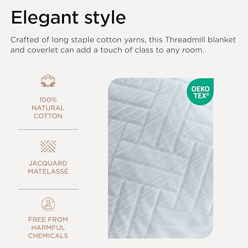 Threadmill Luxury Cotton Blankets for Twin Size Bed | All-Season 100% Cotton Twin Blanket for Bed | Criss Cross Jacquard Lightweight, Soft & Cozy Coverlet, 350GSM, 68 x 90 inches | Light Blue