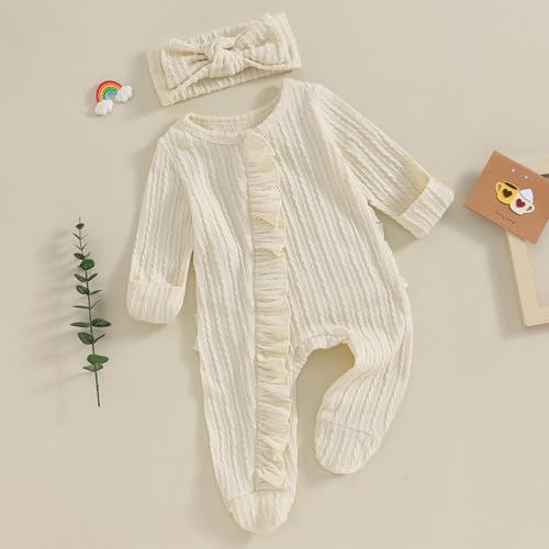 YINGISFITM Baby 3 6 Months Girl Clothes Newborn Onesie Ruffle Long Sleeve Ribbed Romper Jumpsuit One Piece Hospital Outfit3