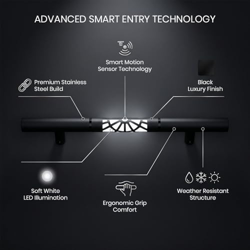 Image of Luxury LED Main Door Handle with Sensor Touch | 24 Inch Pull Push Handle for Home, Office, Hotel & Villa | Black Finish Stainless Steel Door Handle | 450mm Hole to Hole - Pack of 1