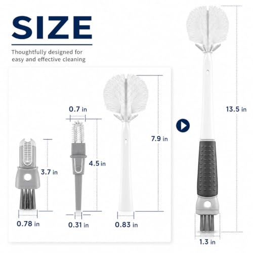 Image of 5 in 1 Bottle Cleaning Brush Set with Long Handle for Water Bottle, Baby Bottle, Flask & Glass Cleaning | Multifunctional Bottle Cap Cleaner Brush Set (Large, 1, Count)