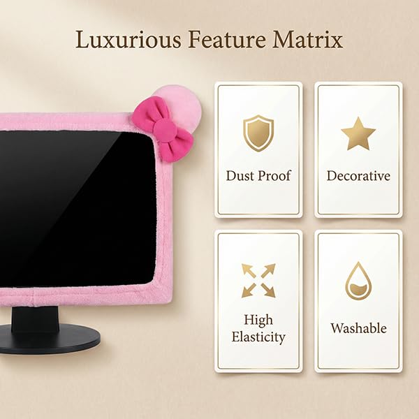 19"-29" Lovely Cute Waterproof Dustproof Computer Laptop TV LCD Screen Monitor Decoration Dust Cover Protector, Big Pink