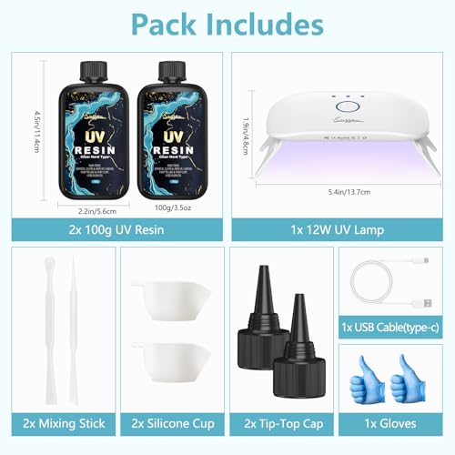 UV Resin Set mit UV Lampe, 200g UV Harz kristallklares UV epoxidharz für DIY Kunst, Schmuck, Gießen und Beschichten - Geruchsarmer Ultravioletter Harz klar