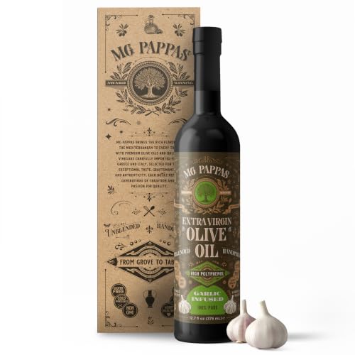 M.G. PAPPAS High Polyphenol Rich Garlic Infused Olive Oil - Extra Virgin Olive Oil - Over 500mg/kg...
