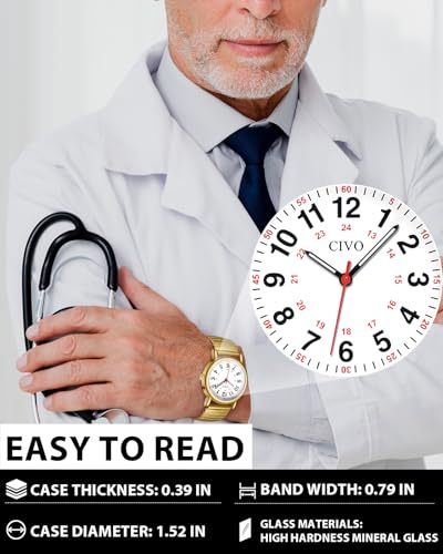 Image of CIVO Nurse Watches for Women Men: Analog Waterproof Watch with Second Hand Easy-Read Dial - Gifts for Nurses Doctors Medical Student