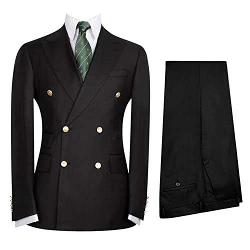 Men's 2 Pieces Suit Double Breasted Business Formal Wedding Prom Tuxedo Jacket & Pants Set