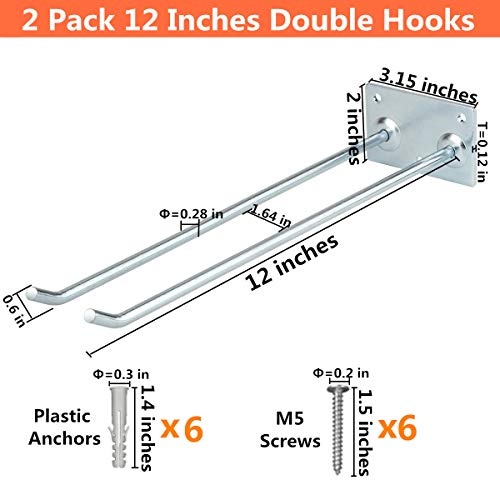 Yisunnan Wall-Mounted Steel Long-Handled Tools Storage Rack, 12 Inch Steel Garage Utility Double Hooks Organizing Ladders thumb #1