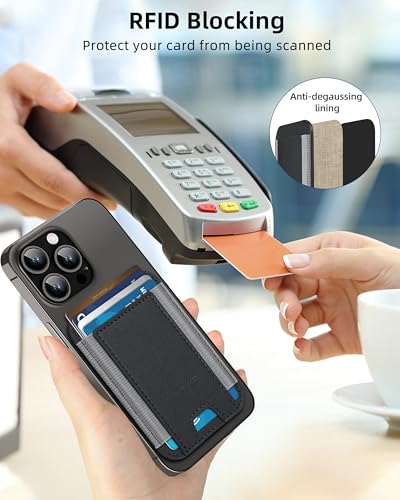 Image of Magnetic Card Wallet Holder for Apple Magsafe, Magnetic Card Holder Magsafe for iPhone 12 iPhone 13 /14 Magsafe Wallet, Mag-Safe Leather Wallet for Back of iPhone 14 /13 / 12 Series, Fit 6 Cards, Black | Magnetic Wallet for iPhone 12-17 Series, Minimalist Slim, 1 Slot, Black & Grey