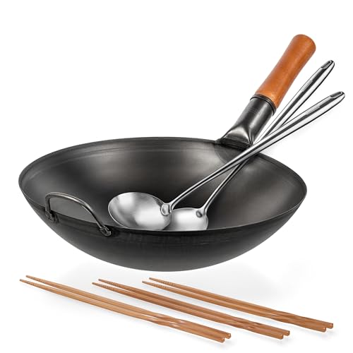 YOSUKATA Wok de acero al carbono 14 pulgadas con utensilios miniatura 1