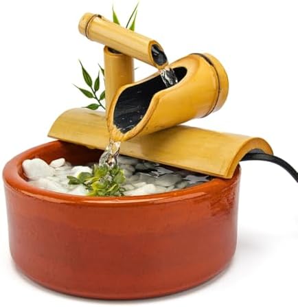 Fonte de Água Decorativa Cascata de Bambu com 2 Quedas – Estilo F...