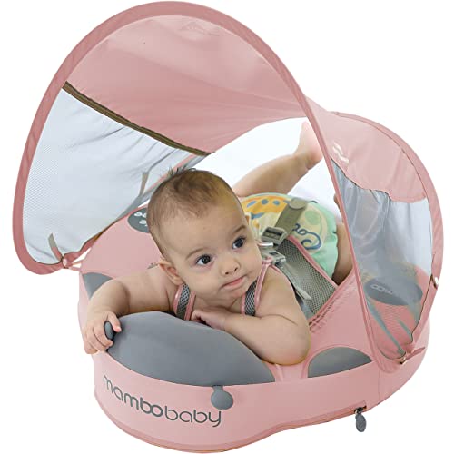 Image of Preself Baby Float Swim Trainer Over UPF 50+ Sun Canopy Ladybug Mambobaby Infant Soft Solid Infant Pool Float (Pink)