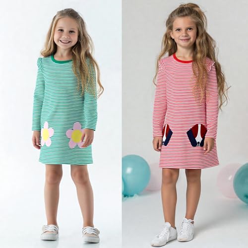 HH Family Girls Long Sleeve Dress 2-Pack: Fall Outfits and Clothes for Toddlers and Kids3