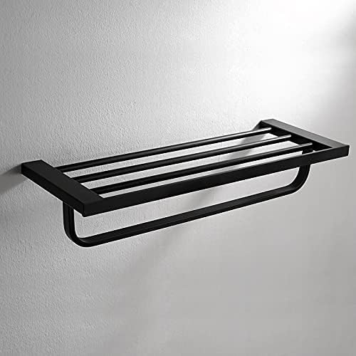 Porte-serviettes mural gain de place étagère pliable noire mate pour petite salle de bain