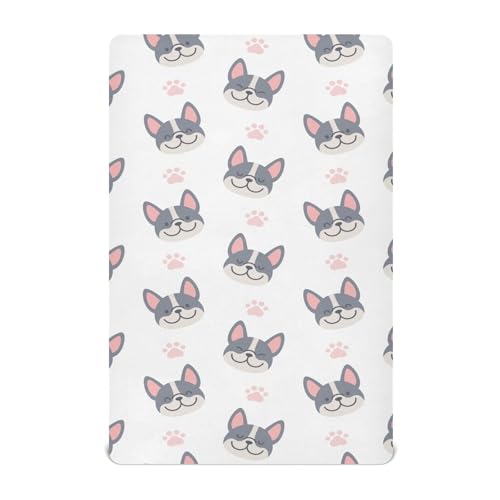 Image of Caikeny Fitted Crib Sheet for Boys Girls French Bulldog Baby Crib Sheets Footprint Bassinet Sheets Crib Mattress Bed Sheets for Toddler Newborn Infant 52 X 28 in