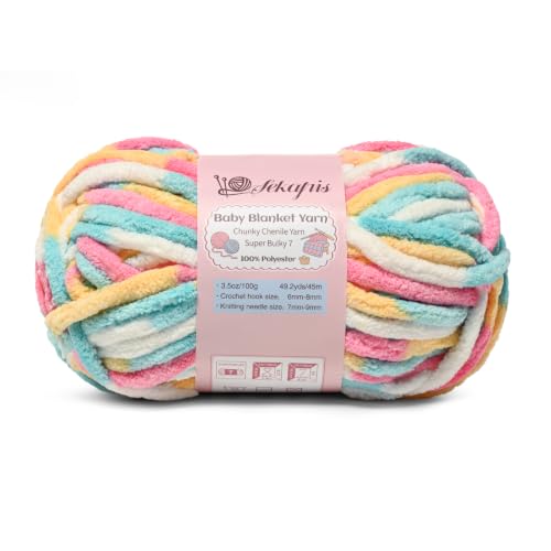 Image of 3.5 oz /49.2 yds Chunky Chenille Yarn for Crocheting, #7 Super Bulky Baby Blanket Yarn for Crocheting Soft, Fluffy Velvet Yarn for Knitting, Amigurumi Crochet Yarn for Crafts (Candy)