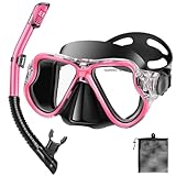 PIYAZI Snorkeling Gear for Adults Kids, Dry Snorkeling Set, Panoramic Anti-Leak and Anti-Fog Tempered Glass Lens, Adjustable Strap Snorkel Set with Mesh Bag Ear Plug for Snorkeling Scuba Diving Travel