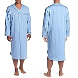 Schlafanzug Herren Langarm Schlaf Roben Homewear V-Ausschnitt Knopf Gemütlicher Bademantel Hochwertige Freizeit Herren Nachthemd Kleid-Blau_XL