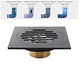 Shower Floor Drain Brass Square 4 Inch Shower Floor Drain Removable Cover, Bathroom Drainer with Hair Strainer for Kitchen Washroom Garage Basement, Black(Black-B)