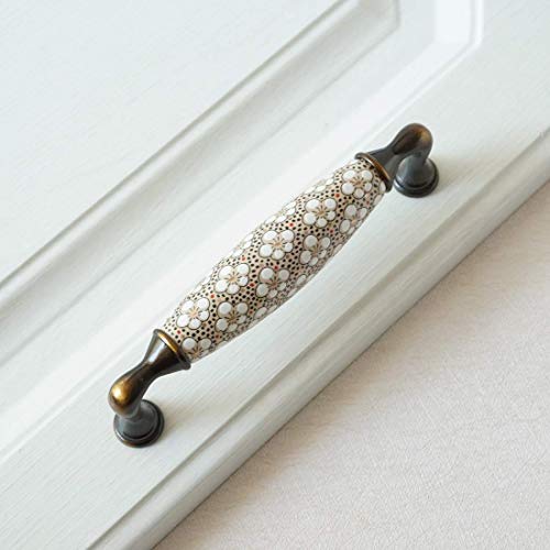 MOOD.SC 3,78" 5" cajón de cerámica arco tira de las perillas de porcelana Dresser manija de la puerta del gabinete asas de latón flor del bronce 96 128m,5.0"holecenters Cover