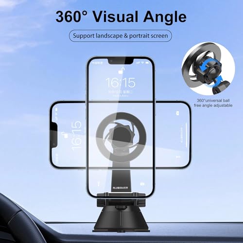 Image of RIGGEAR Magnetic Dashboard Car Phone Holder, Compatible with MagSafe Car Phone Mount, Windshield Mobile Holder for Magsafe Compatible iPhones /Cases /Android Phones (with Free Included Metal Ring)