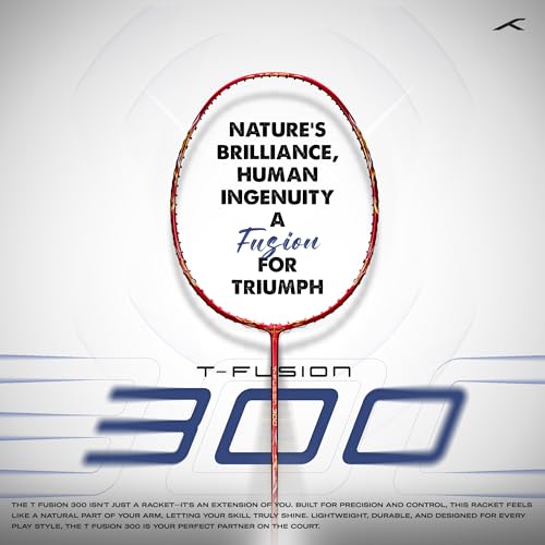 Image of Hundred T-Fusion 300 Unstrung Badminton Racket with Full Cover | 83 Grams | Maximum Tension ≤32 to 34 lbs (Red)