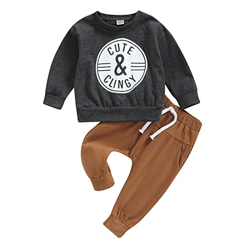 Image of Toddler Baby Boy Clothes Solid Color Long Sleeve Crewneck Sweatshirt Top Casual Pants Set 2Pcs Fall Winter Outfits