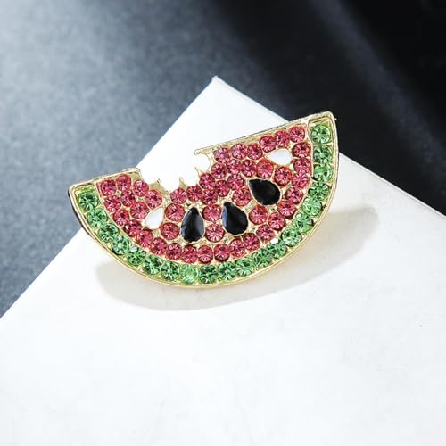 Image of Crystal Fruit Brooch for Women Men Colorful Rhinestones Lapel Pin Beautiful Watermelon Brooches Jewelry for Dresses Hat Bag