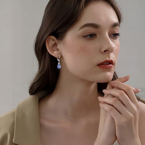 Oval Dangle Drop Earrings for Women 925 Sterling Silver Leverback Earrings Birthstone Jewelry Gifts for Her3