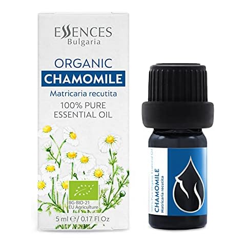 Essences Bulgaria Organic Chamomile Essential Oil - Blue 5ml | Matricaria recutita | 100% Pure and Natural | Undiluted | Therapeutic Grade | Family Owned Farm | Steam-Distilled | Non-GMO | Vegan Cover