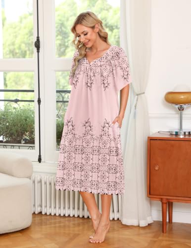 Image of Ekouaer 2 Pack House Dresses for Women with Pockets Short Sleeve Moo Moos