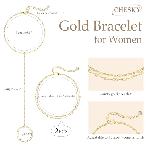 CHESKY Gold Hand Chain Bracelets for Women Set - Dainty 14K Gold Plated Lips Finger Ring Bracelet Stack Adjustable Hand Chains Durable Gold Bracelets Trendy Simple Body Jewelry Gift for Women 6