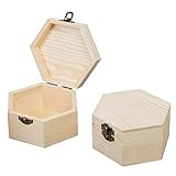 LONG TAO 2 Pcs 5.1''x5.1''x2.7'' Unfinished Wood Box Hexagon Wooden Treasure Boxes Wooden Storage...
