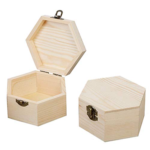 Long tao 2 pcs 5.1''x5.1''x2.7'' unfinished wood box hexagon wood…