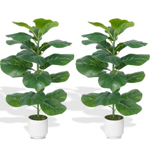 Elkaysenly 2 Pcs 30" Fake Plants Fiddle Leaf Fig Tree,Faux Plants Indoor&Outdoor,Plants Artificial Decor for Home Office Decorations - image 1