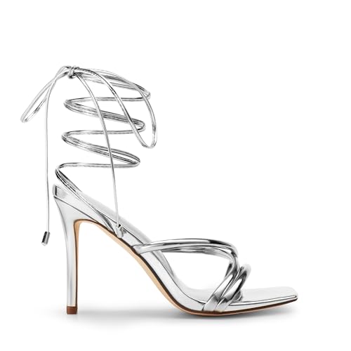 Image of DREAM PAIRS Heels for Women Strappy High Stiletto Lace Up Heeled Sandals Square Open Toe Heels for Prom Party Dating