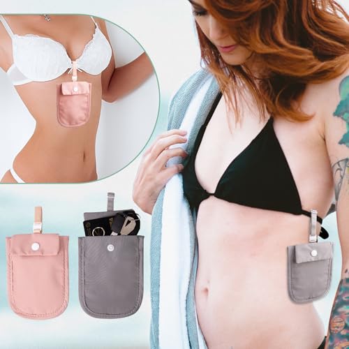 Image of Hidden Bra Wallet - Undercover Travel Pouch with Adjustable Elastic Strap for Credit Cash,Cards, and Valuables - Secret Stash Pocket for All Bra Sizes (pink)