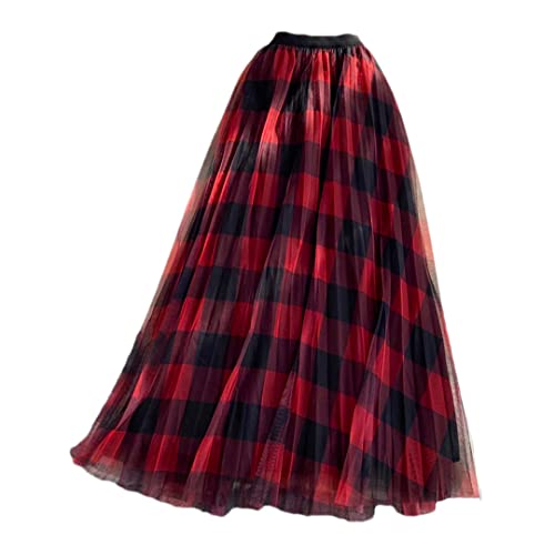 Robe en tulle rouge extensible, coupe plissée rétro avec taille haute flatteuse