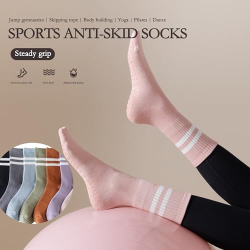 Changyexi Pilates Grip Socks,8 Pairs Yoga Socks Womens Crew Socks Non Slip And Dance Barre Grippy Socks Workout thumb #1
